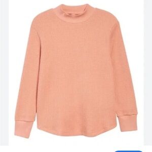 Madewell Waffle Knit Mock Neck Long Sleeve Sweatshirt Tee in XS- clay colored